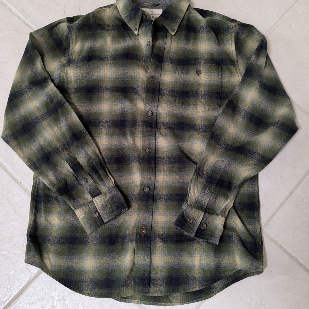 Weatherproof Olive and Black Plaid Button-Down Shirt
